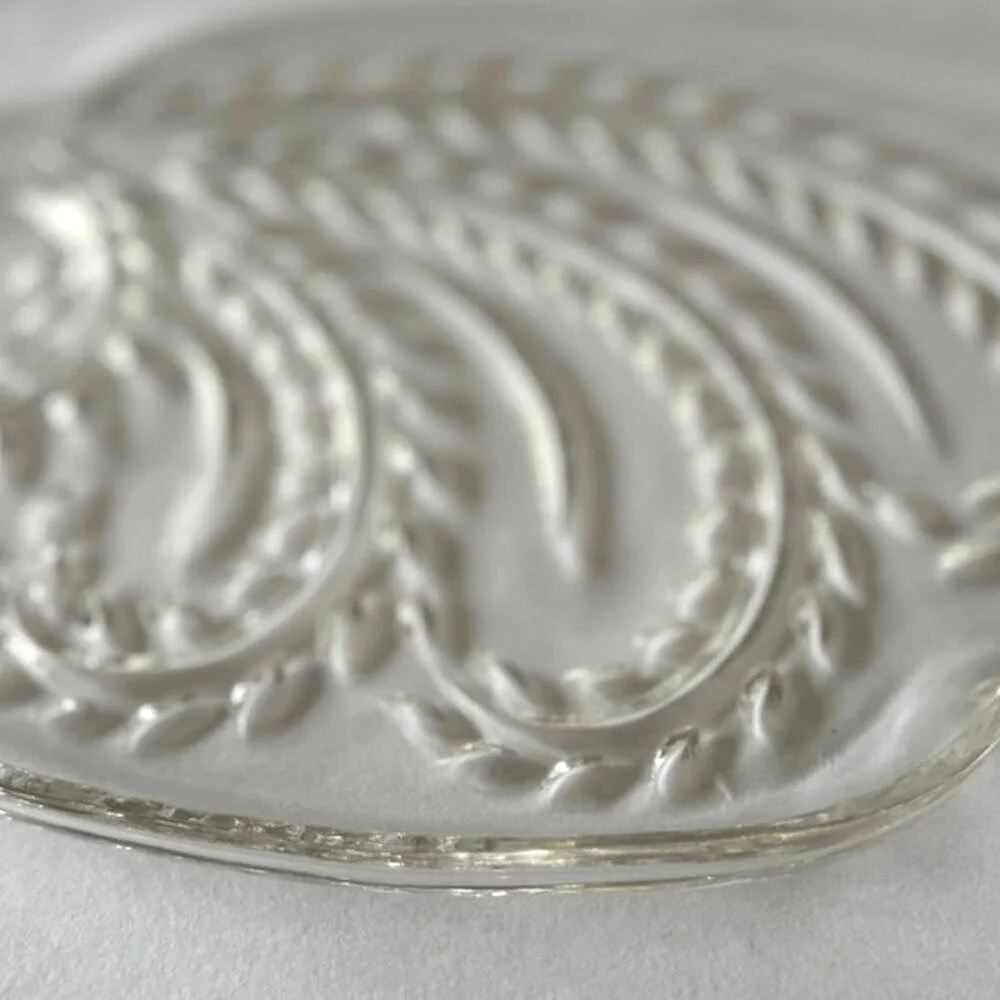Pressed Glass Catchall Dish Paisley Leaf Embossed Vanity Tray